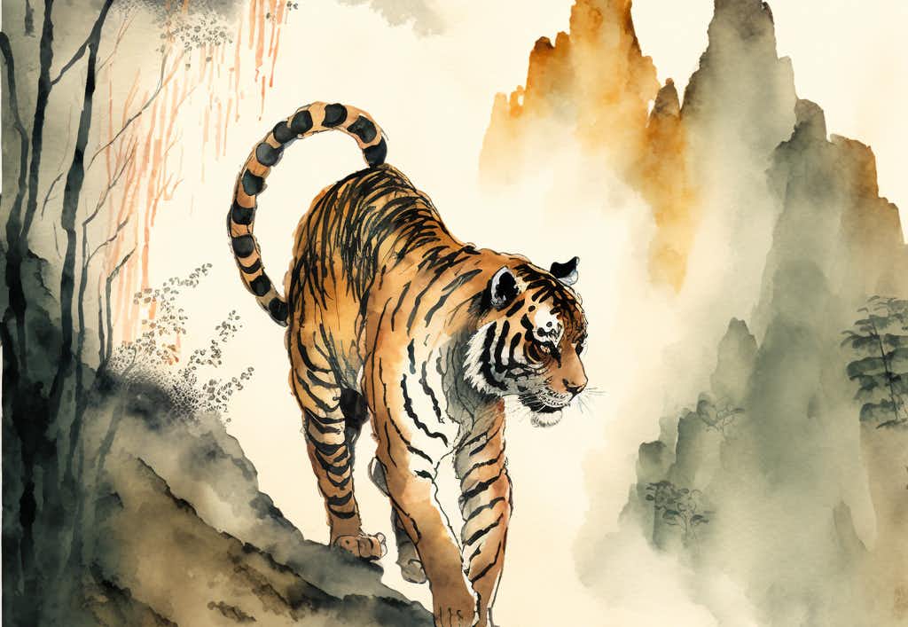 Dpadular Zen Water Color Of A Tiger Walking On A Lush Mountain C7877577 97d7 4cd8 A522 1db47bb8909b